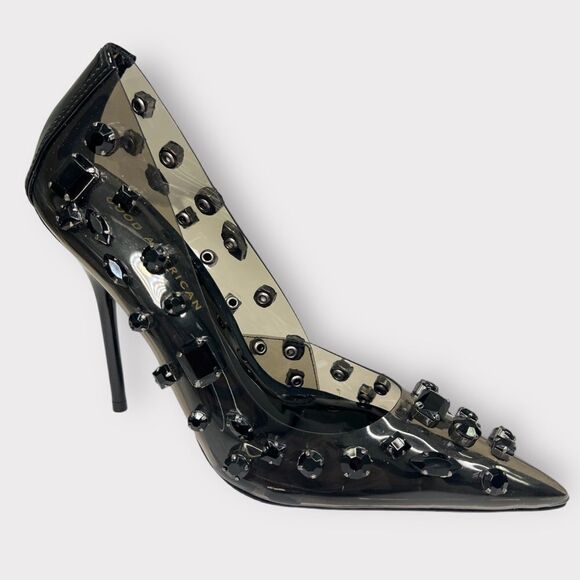 Good American Shoes - Good American Women’s Light Smoke Jeweled Emma Heel Size 6.5